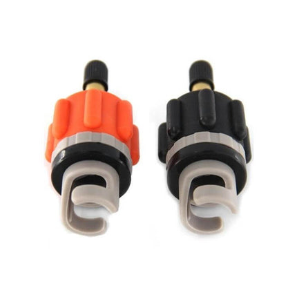 Surfing Paddle Board Air Valve Adapter For Easy Inflation Black Orange - pair of reinforced nylon pump adapters for SUPs, rubber and assault boats