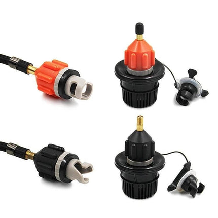 Surfing Paddle Board Air Valve Adapter For Easy Inflation Black Orange - reinforced nylon pump connector for SUPs, rubber boats, car-pump compatible