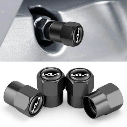 Kia Tire Valve Core Decorative Metal Caps Three Pack Set – copper-core molybdenum-plated black valve caps protecting stems