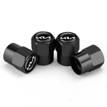 Kia Tire Valve Core Decorative Metal Caps Three Pack Set - black copper-core decorative valve stem caps for Kia wheels, 8x13mm, lightweight shine