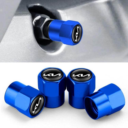 Kia Tire Valve Core Decorative Metal Caps Three Pack Set - blue metal decorative tire valve caps with copper core, molybdenum plating, 8x13mm