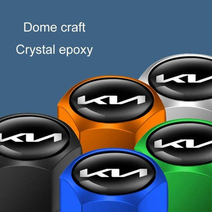 Kia Tire Valve Core Decorative Metal Caps Three Pack Set - copper core decorative valve caps with dome crystal epoxy finish, 8x13mm, protects valve stems
