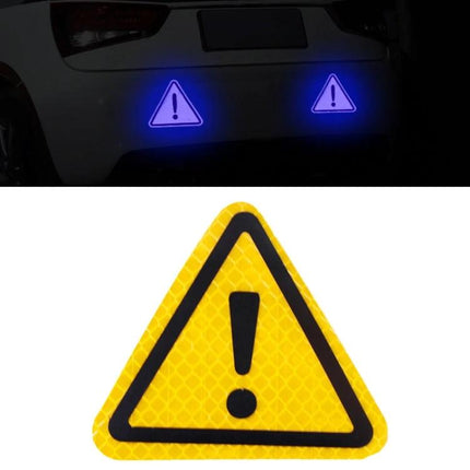 Reflective Triangle Warning Stickers for Vehicle Safety Warning applied on car bumper at night, high-visibility reflective caution triangle design