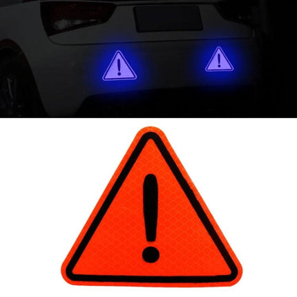 Reflective Triangle Warning Stickers for Vehicle Safety Warning - orange reflective exclamation triangle applied to car bumper for nighttime visibility