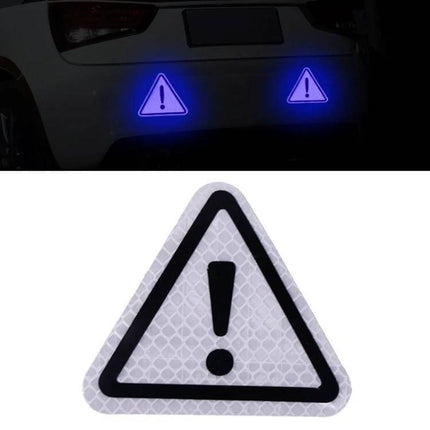 Reflective Triangle Warning Stickers for Vehicle Safety Warning on car bumper showing glowing triangular exclamation decals