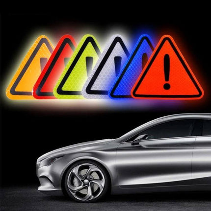 Reflective Triangle Warning Stickers for Vehicle Safety Warning visible on car at night improving visibility and alerting drivers