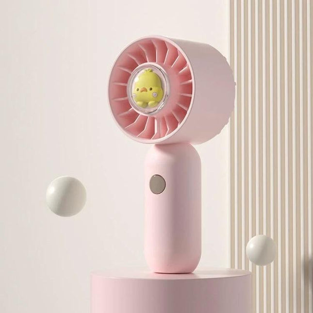 Handheld Mini Fan with Duck Design for Portable Cooling — compact pink desk/portable fan with duck center, three-speed adjustable airflow