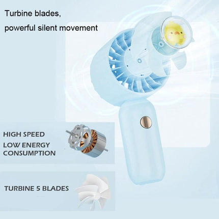 Handheld Mini Fan with Duck Design for Portable Cooling, compact blue handheld fan with turbine blades and three-speed settings