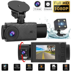 Triple-Lens 1080P Car Dash Cam with Night Vision and 2-Inch Display