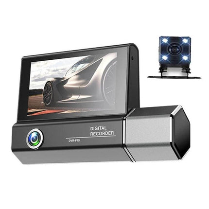 Three-Lens HD Driving Recorder for Road Video Monitoring compact digital recorder with 170° front and 120° interior lenses for vehicle surveillance