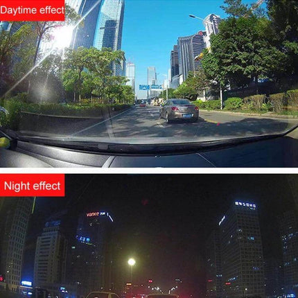 Three-Lens HD Driving Recorder for Road Video Monitoring showing daytime and night road footage from front and interior lenses