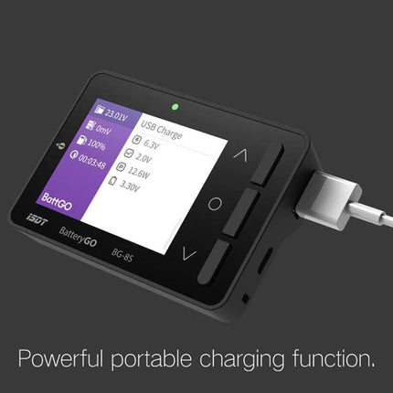 ISDT BG-8S Lithium Battery Voltage Monitor for 1-8S Cells portable voltage monitor displaying cell voltages and USB charge function