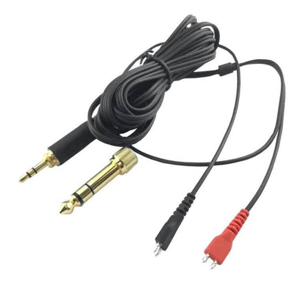 Sennheiser Compatible Replacement Audio Cable with Asymmetric Design - black replacement cable with 3.5mm and 6.35mm adapters, red/black split connectors