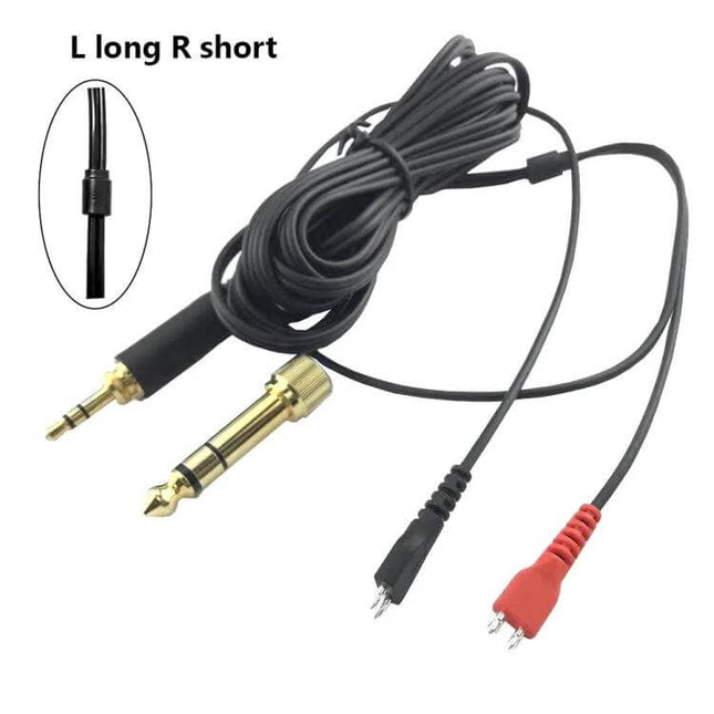 Sennheiser Compatible Replacement Audio Cable with Asymmetric Design - black L long R short cable with 3.5mm and 6.35mm plugs for HD25 HD222