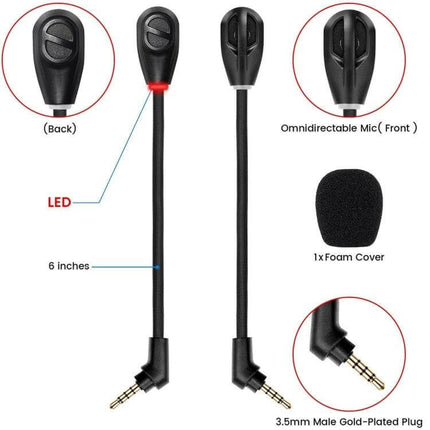 Noise-Canceling Microphone for HyperX Cloud Flight S Gaming detachable 6in boom mic with LED, foam cover and 3.5mm gold-plated plug