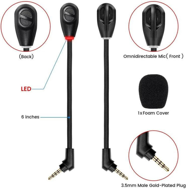 Noise-Canceling Microphone for HyperX Cloud Flight S Gaming detachable 6in boom mic with LED, foam cover and 3.5mm gold-plated plug