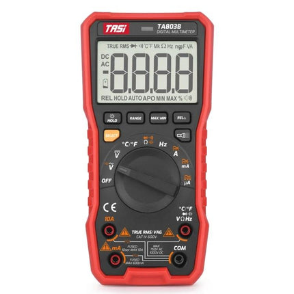 TASI Digital Multimeter for Household Electrical Testing – handheld multimeter displaying screen and rotary dial for voltage, current, resistance checks