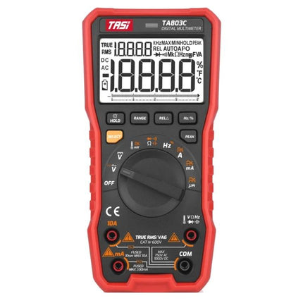 TASI Digital Multimeter for Household Electrical Testing - red handheld multimeter measuring voltage, current, resistance for home DIY