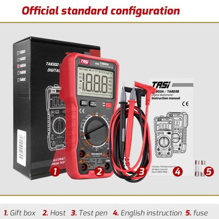 TASI Digital Multimeter for Household Electrical Testing - red handheld multimeter kit with probes, instruction manual, fuse and gift box