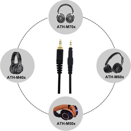 Durable Replacement Audio Cable for Headsets and Earphones connecting ATH‑M50X M40X M60X M70X with gold‑plated jacks, durable braided cable