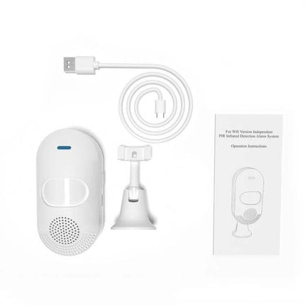 Tuya App-Controlled Wireless Motion Sensor for Home Security white sensor kit with USB cable mount and manual