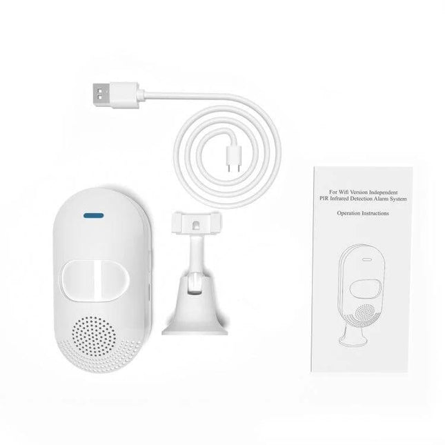 Tuya App-Controlled Wireless Motion Sensor for Home Security white sensor kit with USB cable mount and manual