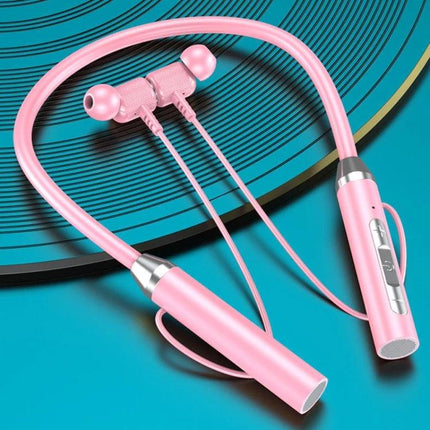 Wireless Neckband Headset With Magnetic Earbuds For Running sleek pink silicone neckband, magnetic earbuds, IPX5 sweat-resistant
