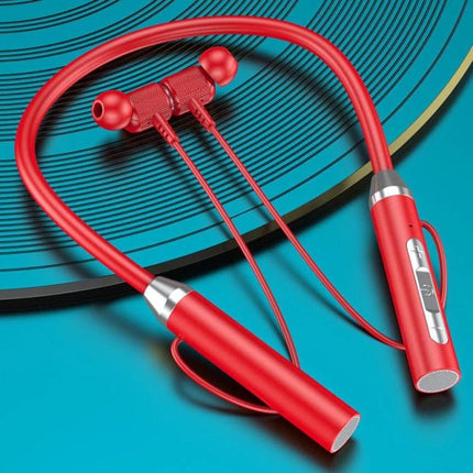Wireless Neckband Headset With Magnetic Earbuds For Running, red silicone neckband, magnetic earbuds, IPX5 splash-resistant fit