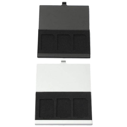 Aluminum Alloy Memory Card Storage Case for SD Cards in Silver and Black - slim antimagnetic dustproof 3-slot protector for photographers