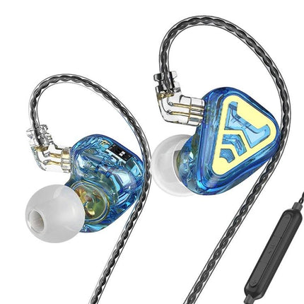 CVJ Wired In Ear Earphones With Microphone For Commute in blue transparent housings, inline mic, braided cable, commute use