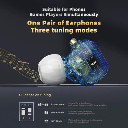 CVJ Wired In Ear Earphones With Microphone For Commute in blue transparent housing with white ear tip and inline mic