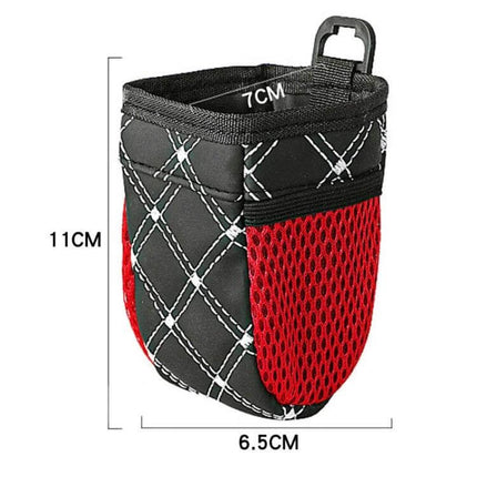 Two Pack Car Air Outlet Storage Bag With Net Pocket For Small Items - PU leather vent organizer with red mesh pocket, 11x7x6.5cm