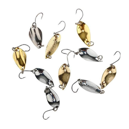 Spoon Lure Set With Single Hook Melon Sequins Pack - metal fishing spoons for Qiaozui Makou Tilapia with single sharp hooks, gold and silver finish