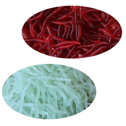 3.5cm Fishy Red Earthworm Luminous Soft Bait Lure For Freshwater - PVC luminous red and glow-white soft earthworm fishing lures, 3.5 cm