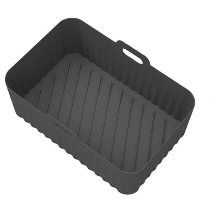 Air Fryer Silicone Liner Mat, Thick for Reusable Basket – dark gray silicone liner with drainage ribs and handle for crisp, nonstick air fryer cooking