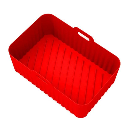 Air Fryer Silicone Liner Mat, Thick for Reusable Basket red silicone liner with drainage ridges and handles for air fryer basket