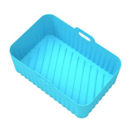 Air Fryer Silicone Liner Mat, Thick for Reusable Basket in blue with arch-slope drainage channels to reduce sticking and collect excess oil
