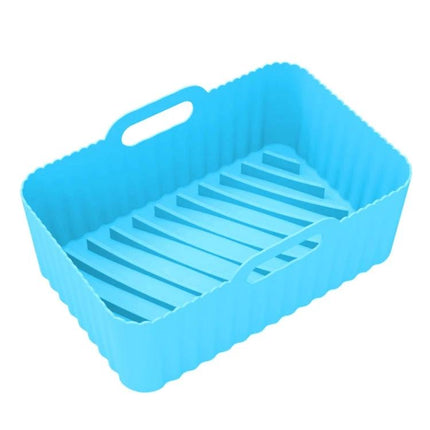 Air Fryer Silicone Liner Mat, Thick for Reusable Basket blue silicone liner with drainage ridges and handles