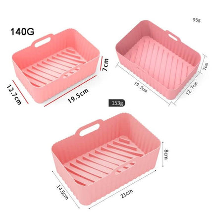 Air Fryer Silicone Liner Mat, Thick for Reusable Basket - pink food-grade silicone liner with drainage ribs for crisper fries and even browning