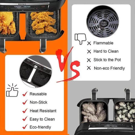 Air Fryer Silicone Liner Mat, Thick for Reusable Basket - reusable non-stick heat-resistant silicone liner for crisp fries chicken shrimp, easy to clean, eco-friendly