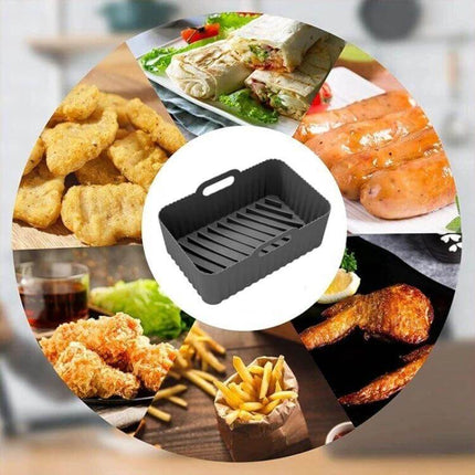 Air Fryer Silicone Liner Mat, Thick for Reusable Basket - food-grade silicone liner for fries, chicken, shrimp; arch-slope drainage for crisp, oil-proof cooking