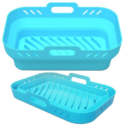 Air Fryer Silicone Mat Foldable Tray For Crispy Meals turquoise food-grade silicone foldable tray with handles and raised sloped ribs to drain oil