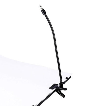 50cm Flexible Hose for Photography with 1/4 Screw Port mounted on clamp showing flexible gooseneck positioning for camera or light