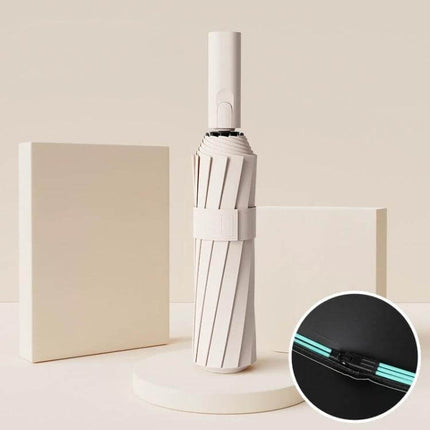 Automatic Umbrella for Sun and Rain with 60 Reinforced Bones compact folded beige umbrella with UPF50+ sun protection and reinforced ribs