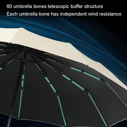 Automatic Umbrella for Sun and Rain with 60 Reinforced Bones showing 60 reinforced bones and wind-resistant telescopic structure