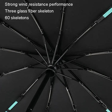 Automatic Umbrella for Sun and Rain with 60 Reinforced Bones