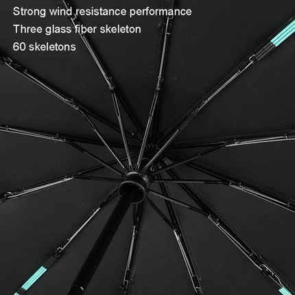 Automatic Umbrella for Sun and Rain with 60 Reinforced Bones showing reinforced 60-bone frame and strong wind resistance, UPF50+ protection