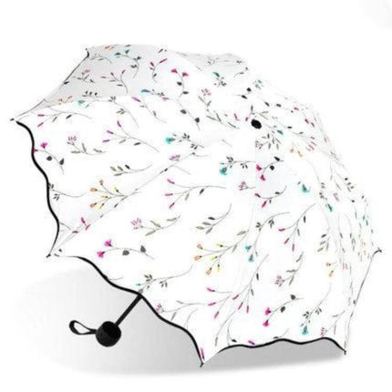 Folding Dual-Purpose Sun Umbrella for Everyday Outdoor Use - white floral compact umbrella protecting from sun and rain