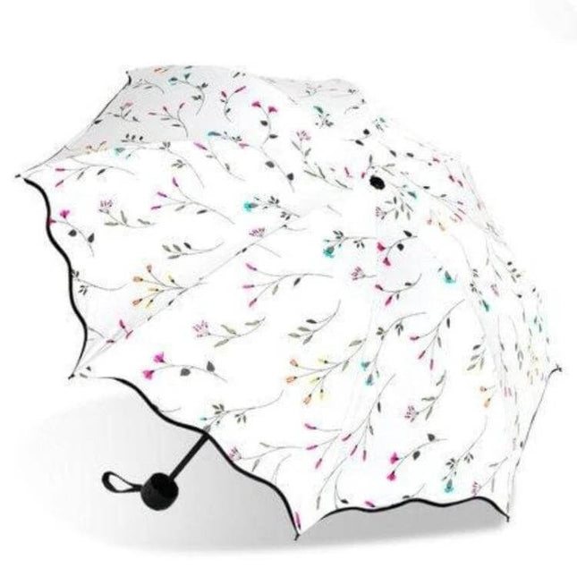 Folding Dual-Purpose Sun Umbrella for Everyday Outdoor Use - white floral compact umbrella protecting from sun and rain