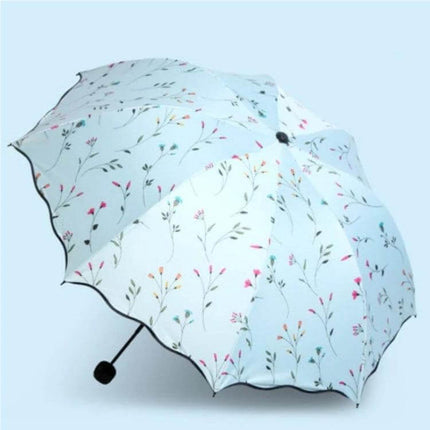 Folding Dual-Purpose Sun Umbrella for Everyday Outdoor Use - light blue floral compact umbrella for sun and rain protection